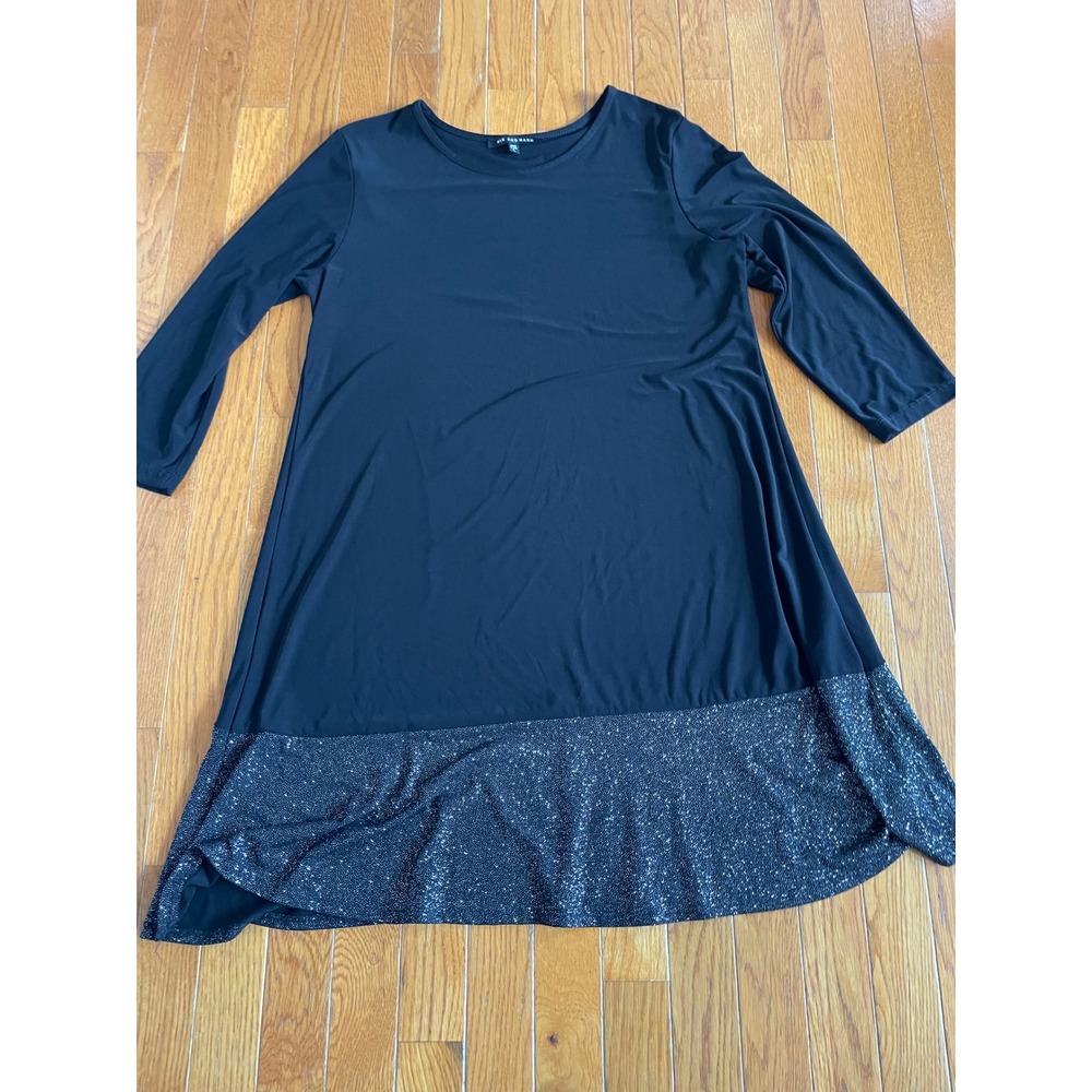 Nik and Nash‎ Dress Womens Size Large Navy Contrast Hem Shimmer Stretch USA Made